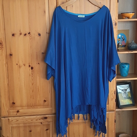 TropicalSale Other - Blue Vibrant Oversized Plus Size Fringe Hem Vacation Beach Resort Swim coverup